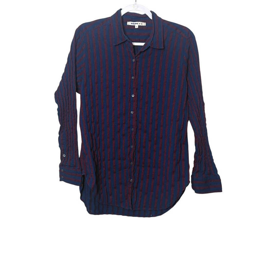 Xirena Beau Button Down Boyfriend Fit Shirt Women S Blue Red Metallic Stripe